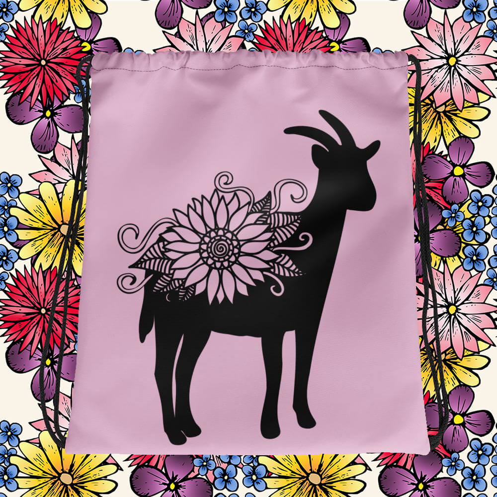 Sunflower Goat Drawstring Bag