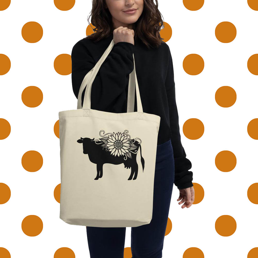 Cow Sunflower Tote Bag