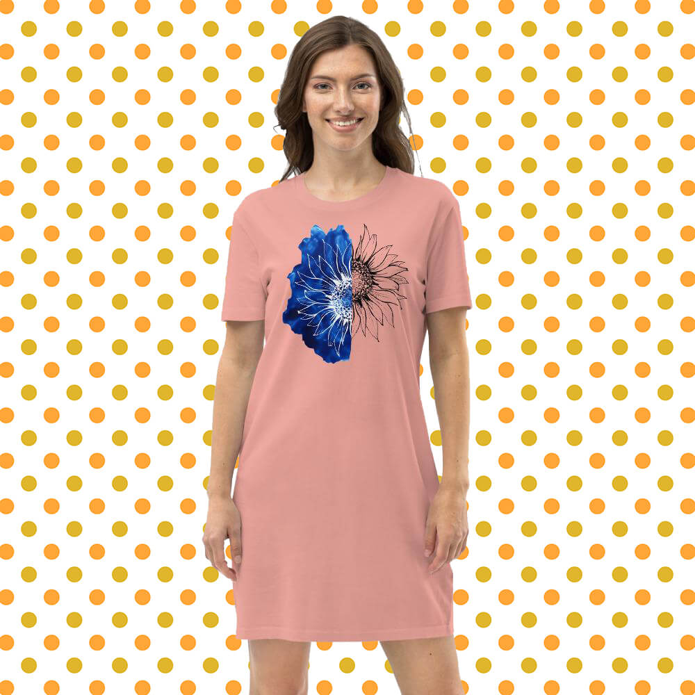 Blue Watercolor Sunflower T-Shirt Dress