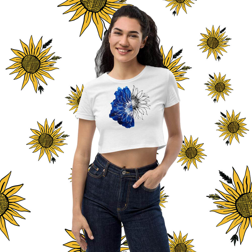 Blue Sunflower Crop Top