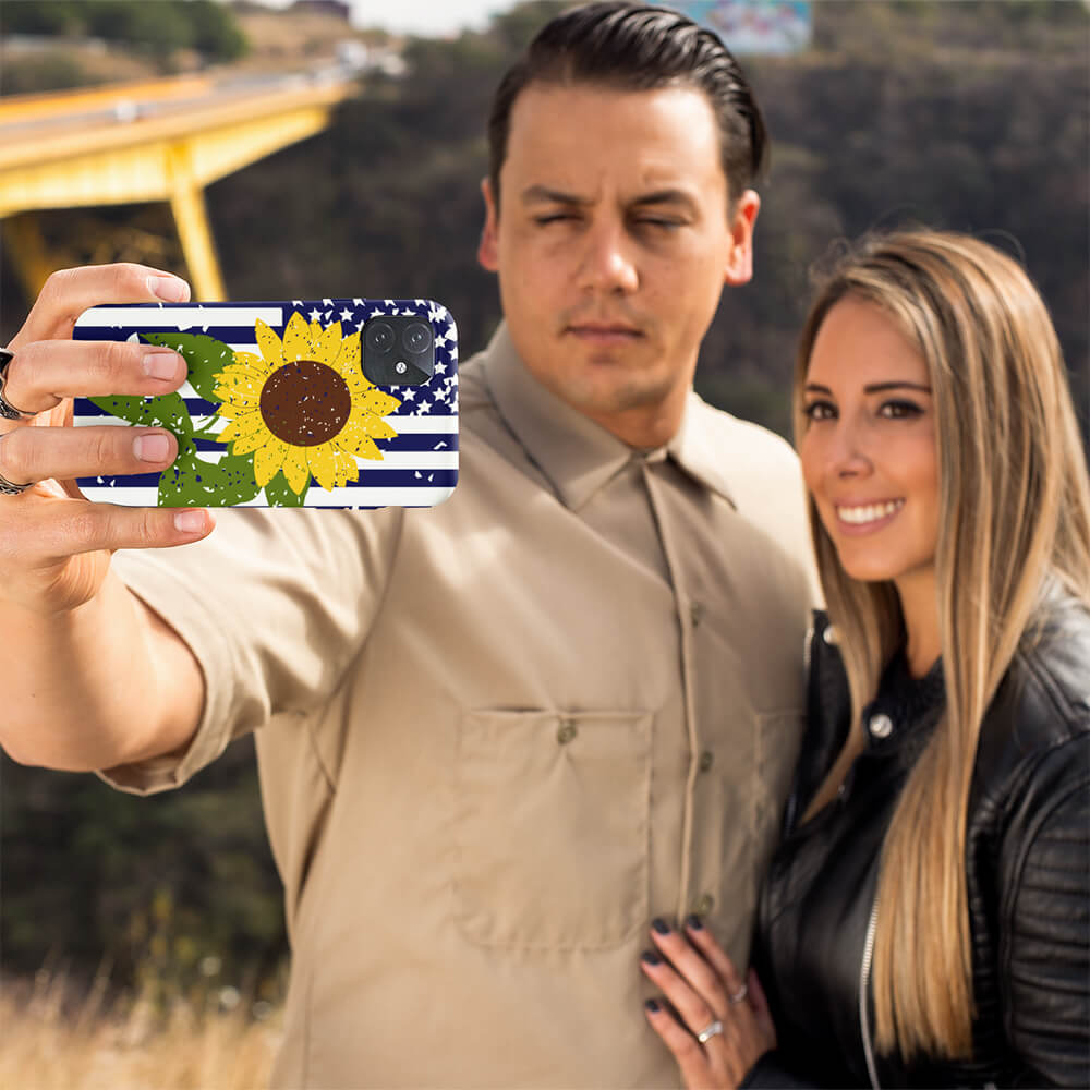 American Flag Sunflower iPhone Case